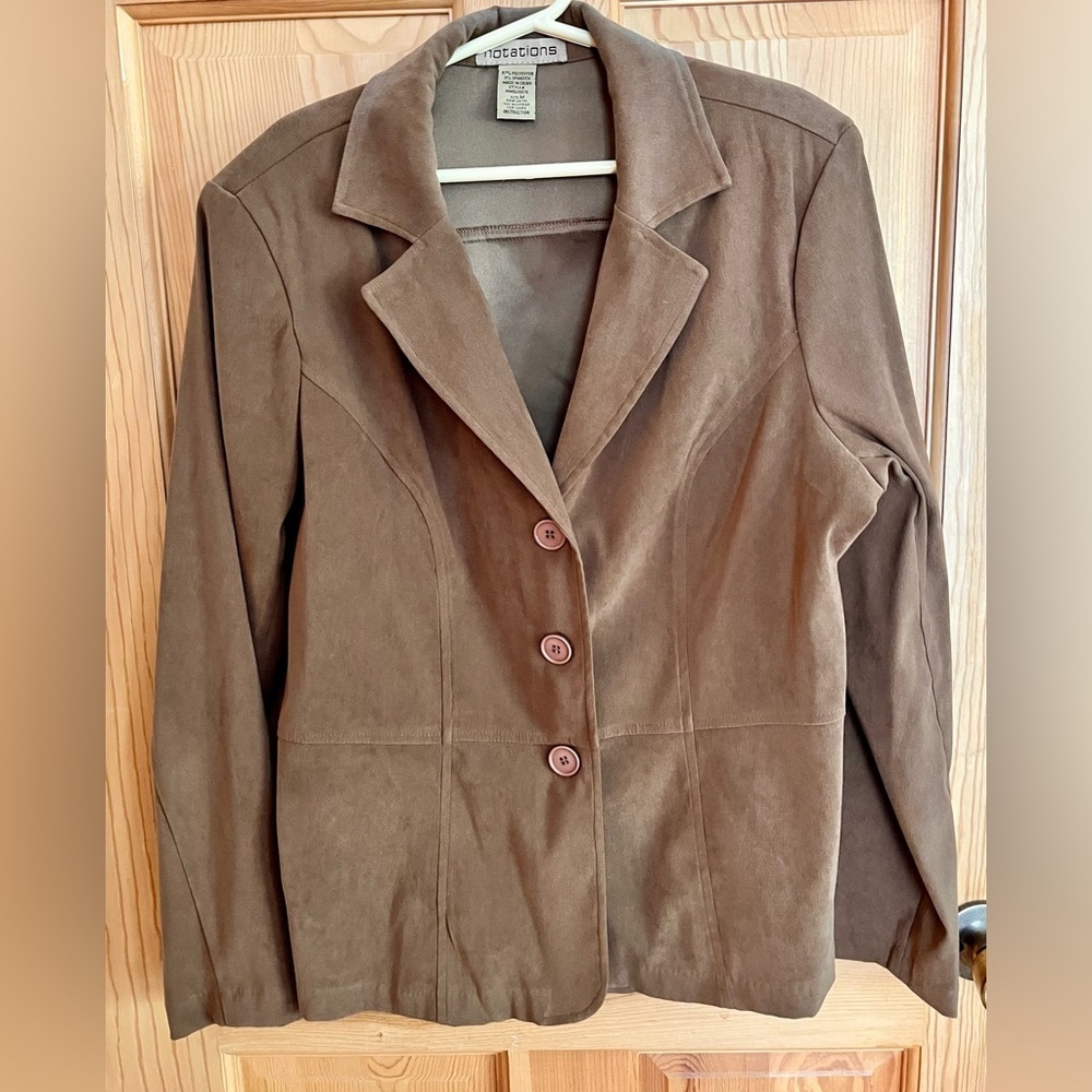 Notations Brown Blazer Size M Buttons Back Enhancements Faux Suede Classic Class - Picture 10 of 11